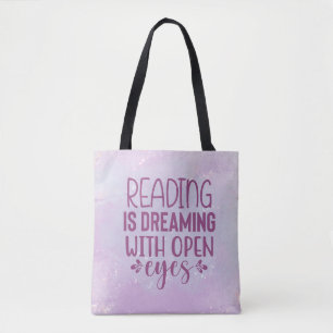 Paarse lezing is droomig met Open Eyes Koffie Tote Bag