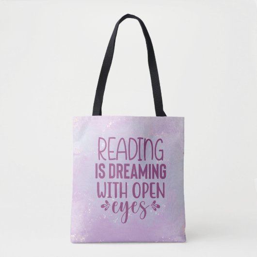 Paarse lezing is droomig met Open Eyes Koffie Tote Bag (Voorkant)