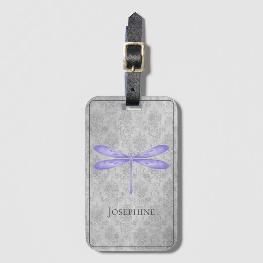 Paarse libel Damask Bagagelabel (Voorkant (verticaal))