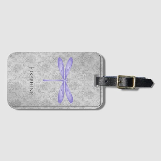 Paarse libel Damask Bagagelabel (Voorkant (horizontaal))