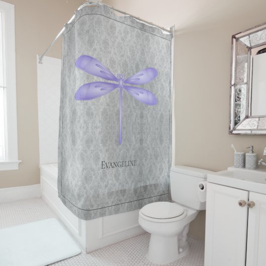 Paarse libel Damask Douchegordijn (In situ)