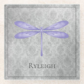 Paarse libel Damask Glazen Onderzetter (Voorkant)