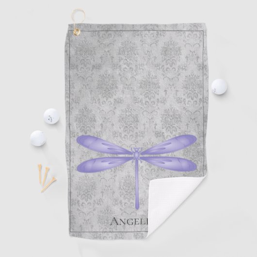 Paarse libel Damask Golfhanddoek (Insitu)