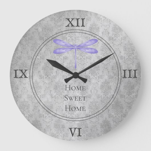 Paarse libel Damask Grote Klok (Voorkant)