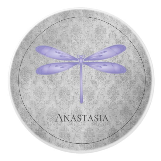 Paarse libel Damask Keramische Knop (Voorkant)