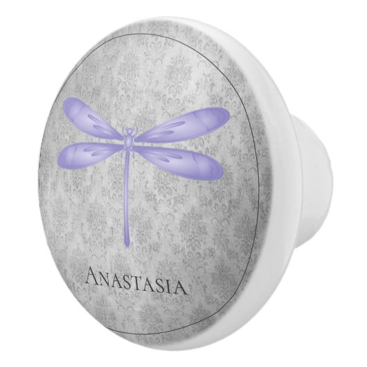 Paarse libel Damask Keramische Knop (Rechts)