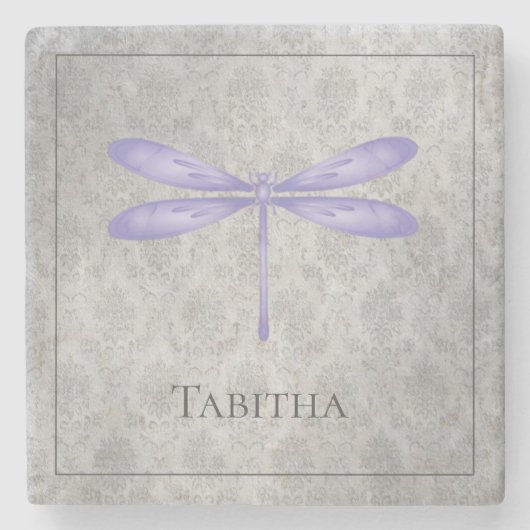 Paarse libel Damask Stenen Onderzetter (Voorkant)