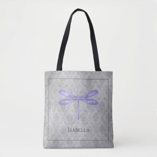 Paarse libel Damask Tote Bag (Voorkant)