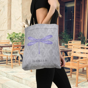 Paarse libel Damask Tote Bag