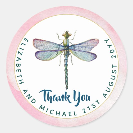 Paarse Libel Waterverf Bloemachtige Trouwbudget Ronde Sticker (Voorkant)