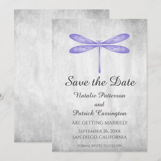Paarse Libelle Save the Date Uitnodiging (Voorkant / Achterkant)