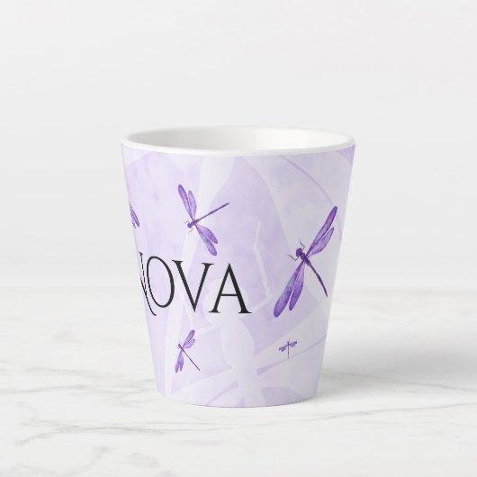 Paarse libellen, gepersonaliseerde koffiehandjes latte mok (Voorkant)