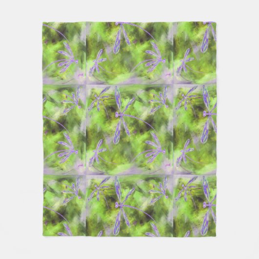 Paarse libellen op Limoen Fleece Deken (Voorkant)