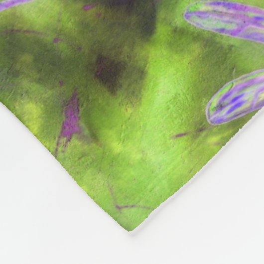 Paarse libellen op Limoen Fleece Deken (Hoek)