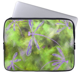 Paarse libellen op Limoen Laptop Sleeve