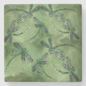 Paarse libellen op zacht groen stenen onderzetter (Voorkant)