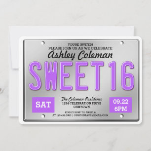 Paarse licentie Bord Sweet 16 party-uitnodigingen Kaart