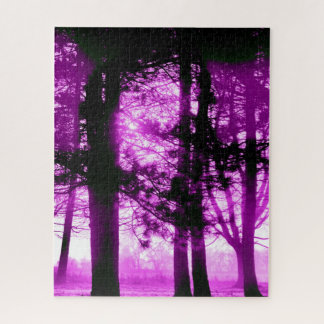 Paarse licht met silhouet bomen legpuzzel