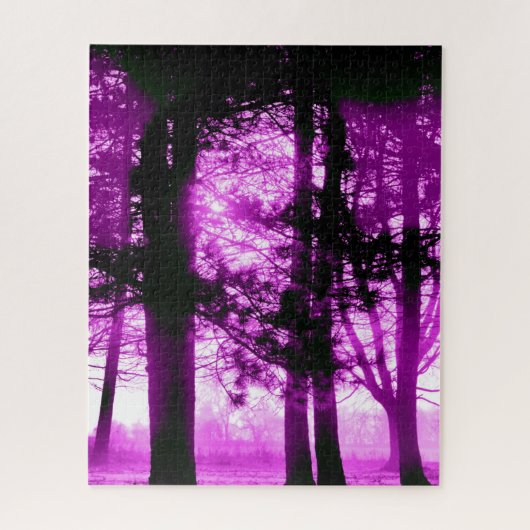 Paarse licht met silhouet bomen legpuzzel (Verticaal)