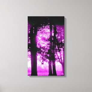 Paarse Licht met Silhouette Trees Canvas Afdruk