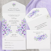 Paarse, lichtblauwe Roos Tuin Boeket bruiloft All In One Uitnodiging
