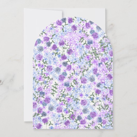 Paarse & Lichtblauwe Rozen Tuin Trouwbogen Kaart (Achterkant)