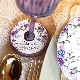 Paarse & Lichtblauwe Rozen Wijnglas Label Labels