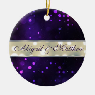 Paarse lichten gepersonaliseerde kerstversiering keramisch ornament