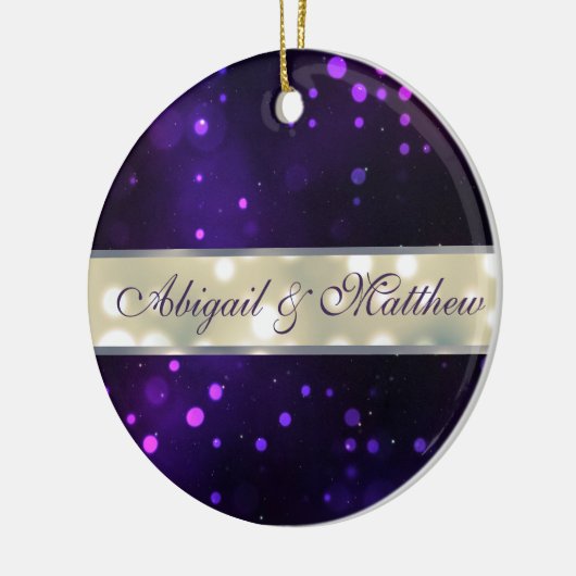 Paarse lichten gepersonaliseerde kerstversiering keramisch ornament (Links)