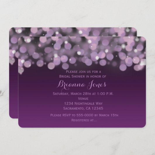 Paarse Lichten Nachtlucht Bruiloft Feestuitnodigin Kaart (Voorkant / Achterkant)