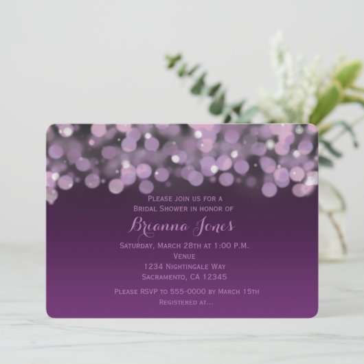 Paarse Lichten Nachtlucht Bruiloft Feestuitnodigin Kaart (Staand voorkant)