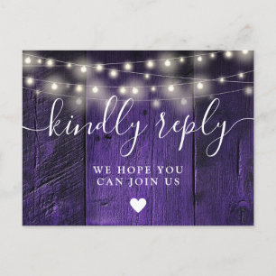 Paarse Lichtjes Houten Liedverzoek RSVP Ansichtkaa Uitnodiging Briefkaart