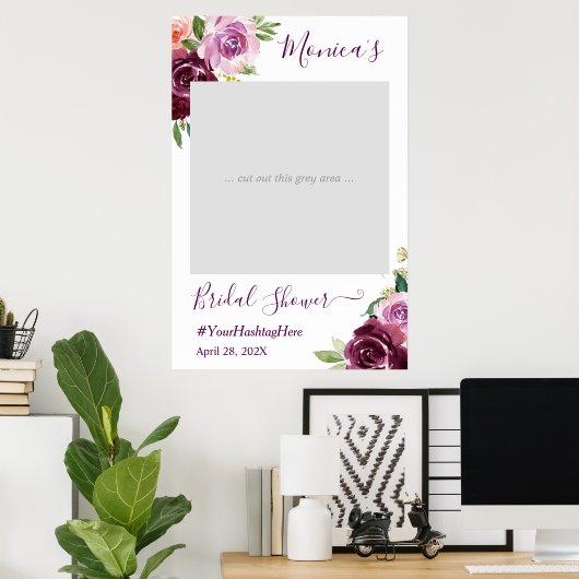 Paarse Liefde Bloemige Chic Bruiloft Feest Fotohok Poster (Thuiskantoor)