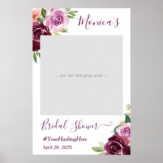 Paarse Liefde Bloemige Chic Bruiloftsshower Fotoca Poster (Voorkant)