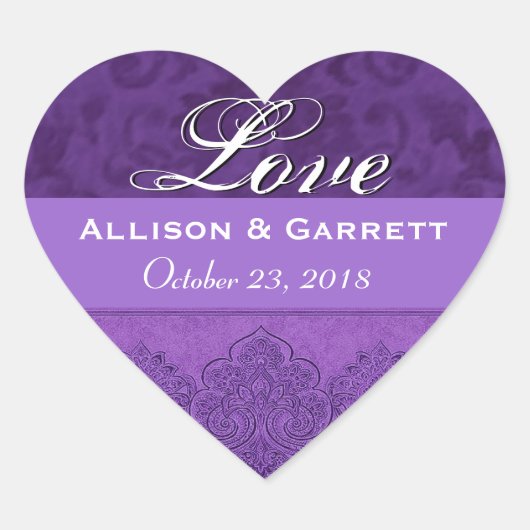 Paarse liefde bruid en bruidegom datum F200 Hart Sticker (Voorkant)