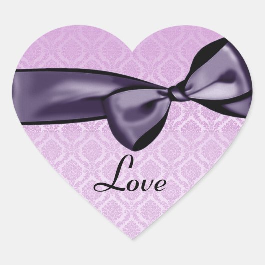 Paarse LIEFDE Bruiloft Bow ROZE Damask Hart Sticke Sticker (Voorkant)