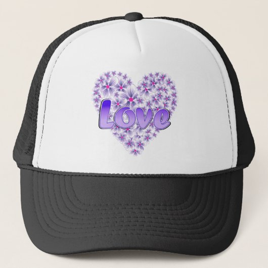 Paarse liefde en Daisies Trucker Pet (Voorkant)