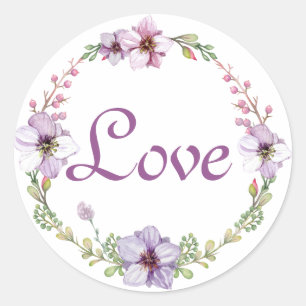 Paarse Liefde Lavendel Waterverf Bloemenkrans Ronde Sticker