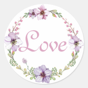 Paarse Liefde Lavendel Waterverf Bloemenkrans Ronde Sticker