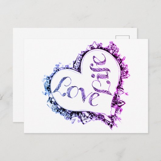 Paarse Liefde Leven Hart Vorm Ontwerp Briefkaart (Voorkant / Achterkant)