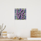 Paarse LIEFDE Plaid Vierkant Poster (Keuken)