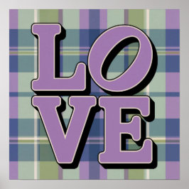 Paarse LIEFDE Plaid Vierkant Poster