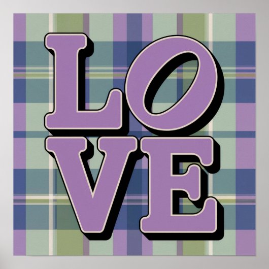 Paarse LIEFDE Plaid Vierkant Poster (Voorkant)
