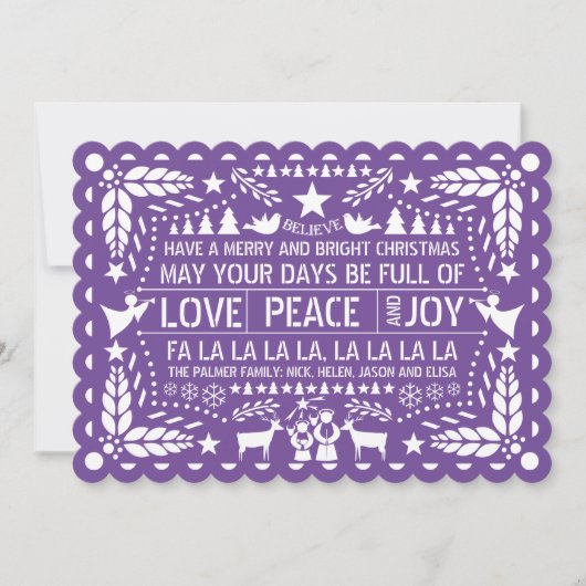 Paarse liefde Vrede Vrede papel picado Kerstmis Feestdagenkaart (Voorkant)