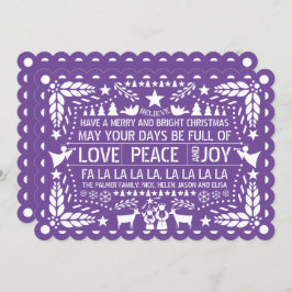 Paarse liefde Vrede Vrede papel picado Kerstmis Feestdagenkaart