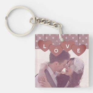 Paarse Liefdeshartjes Banner Overlaid Aangepaste F Sleutelhanger