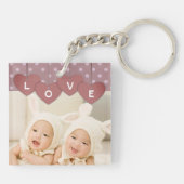 Paarse Liefdeshartjes Banner Overlaid Aangepaste F Sleutelhanger (Achterkant)