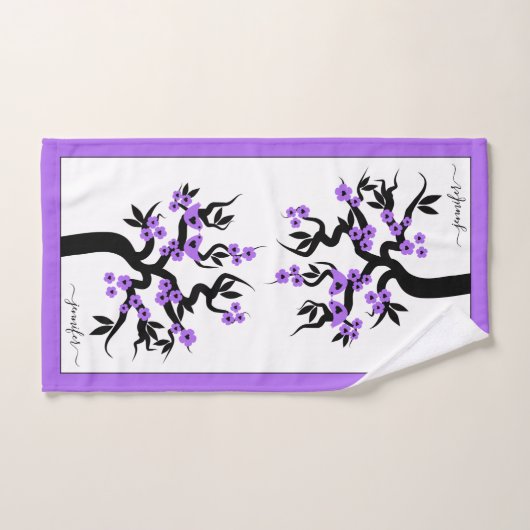 Paarse liefdesvogelkers, torenboom, bloesems en gr bad handdoek (Handdoek)