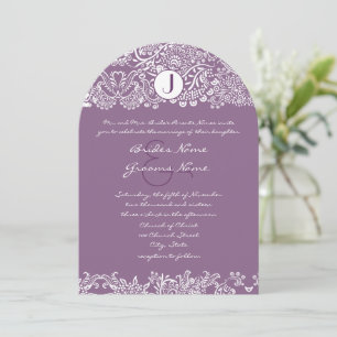 Paarse Liefdesvogels Damask Monogram Bruiloften Kaart