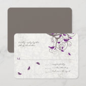 Paarse liefdesvogels Rustisch Brondenhuwelijk RSVP Kaartje (Voorkant / Achterkant)